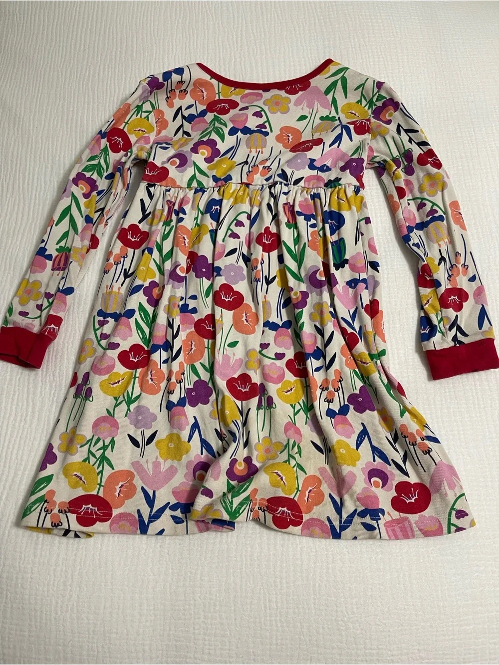 Hanna Andersson Multicolor Floral Long-Sleeve  - Red Trim Dress